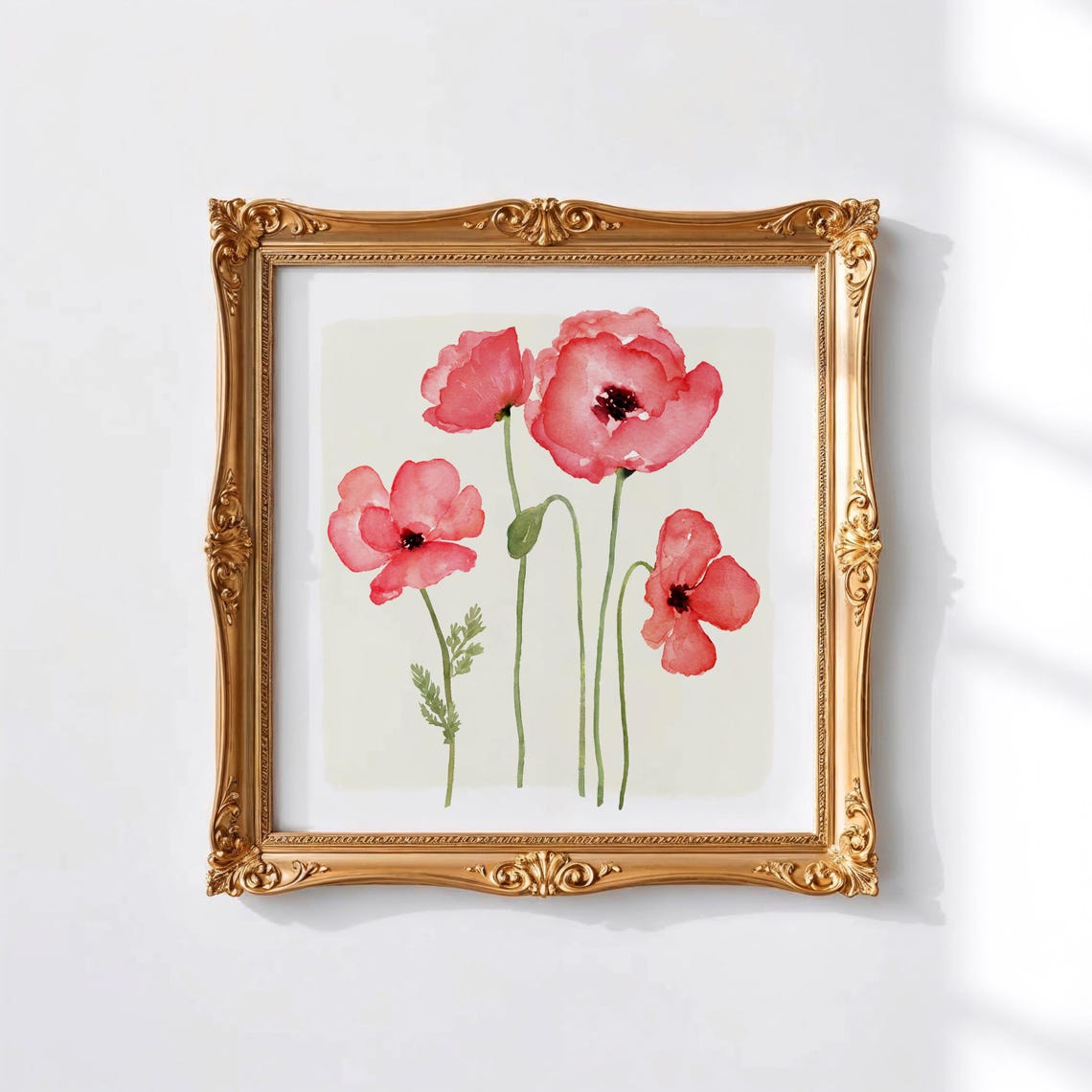 Coral Red Poppy Watercolor Loose Floral Botanical Wall Art Print - Image 3