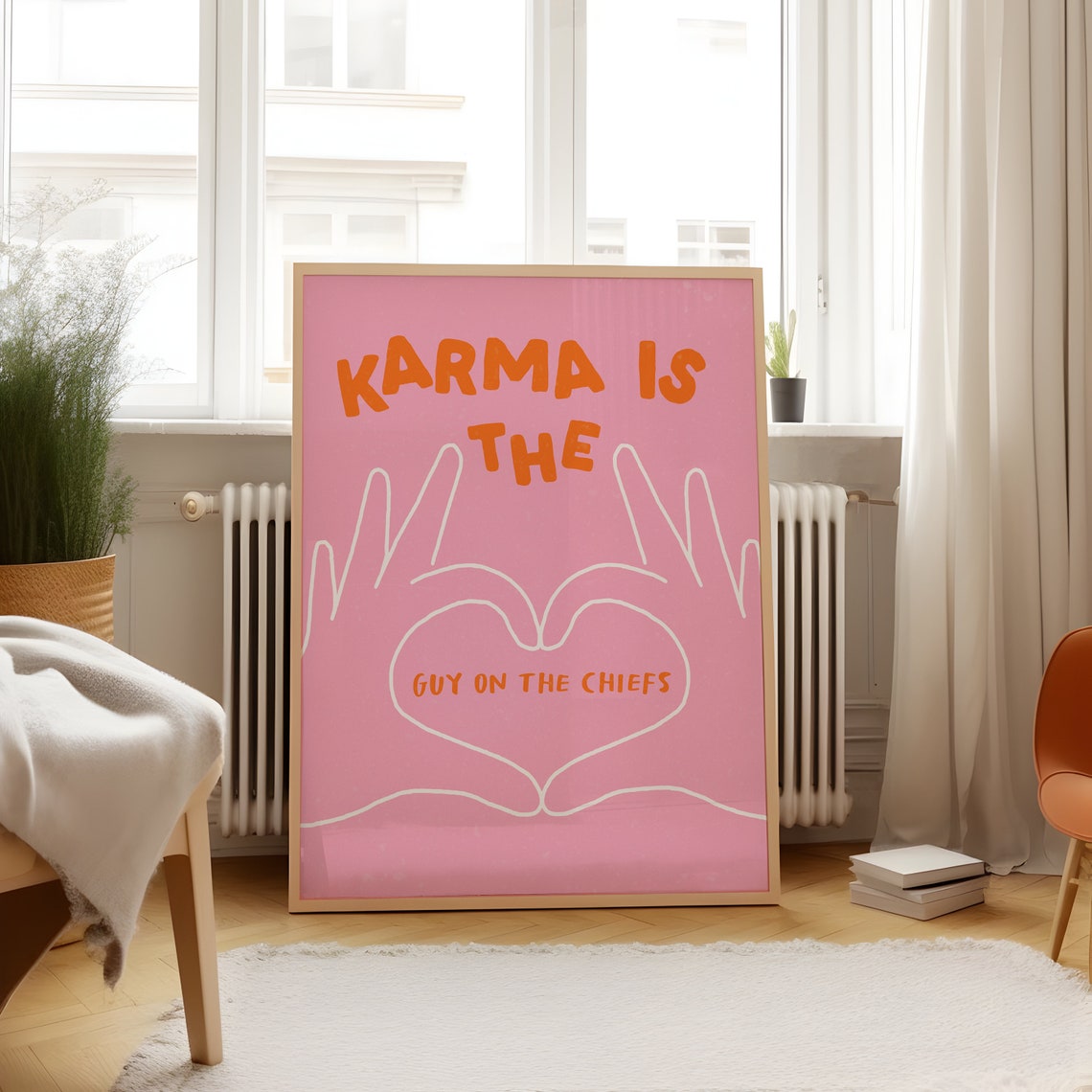Karma Is the Guy on the Chiefs Pink Heart Hands Taylor Swift Poster