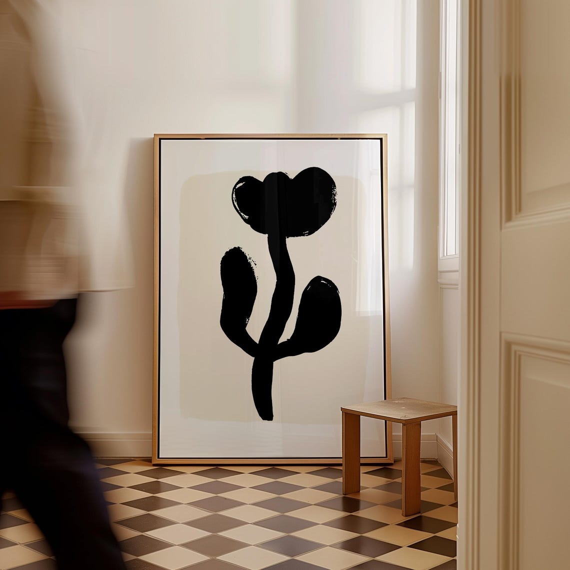 Black Abstract Tulip Ink Brushstroke Modern Botanical Wall Art Print - Image 5