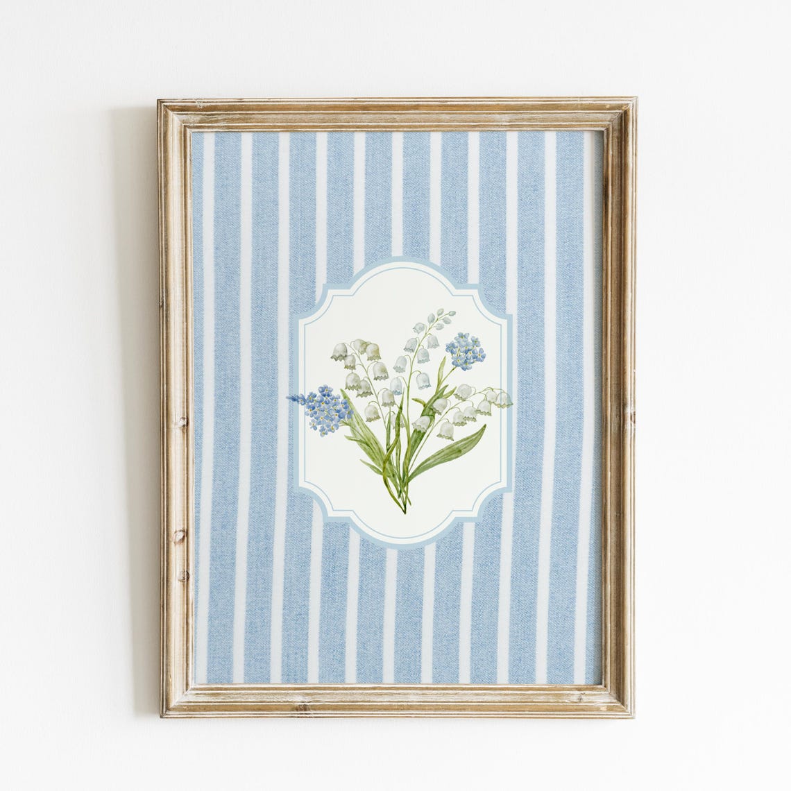 Spring Lily Of The Valley Bouquet Blue Striped Botanical Poster