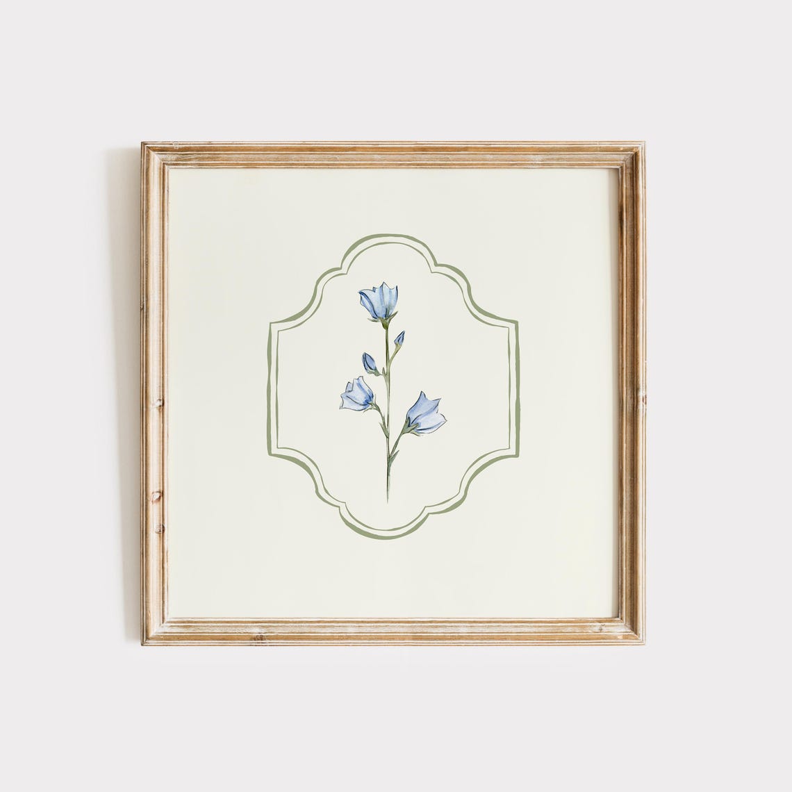 Blue Bluebell Watercolor Wildflower Sage Frame Wall Art Print Poster