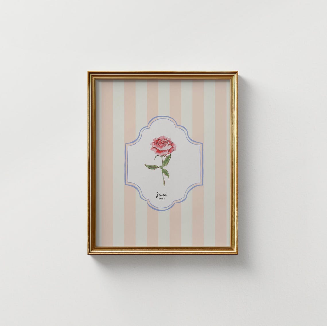 June Rose Birth Flower Peach Striped Botanical Wall Art Print - Image 5