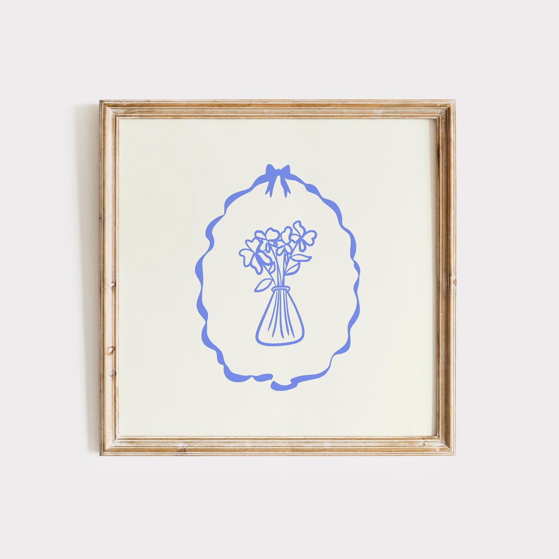 Blue Line Floral Vase Coquette Bow Ribbon Oval Frame Art Print - Image 5