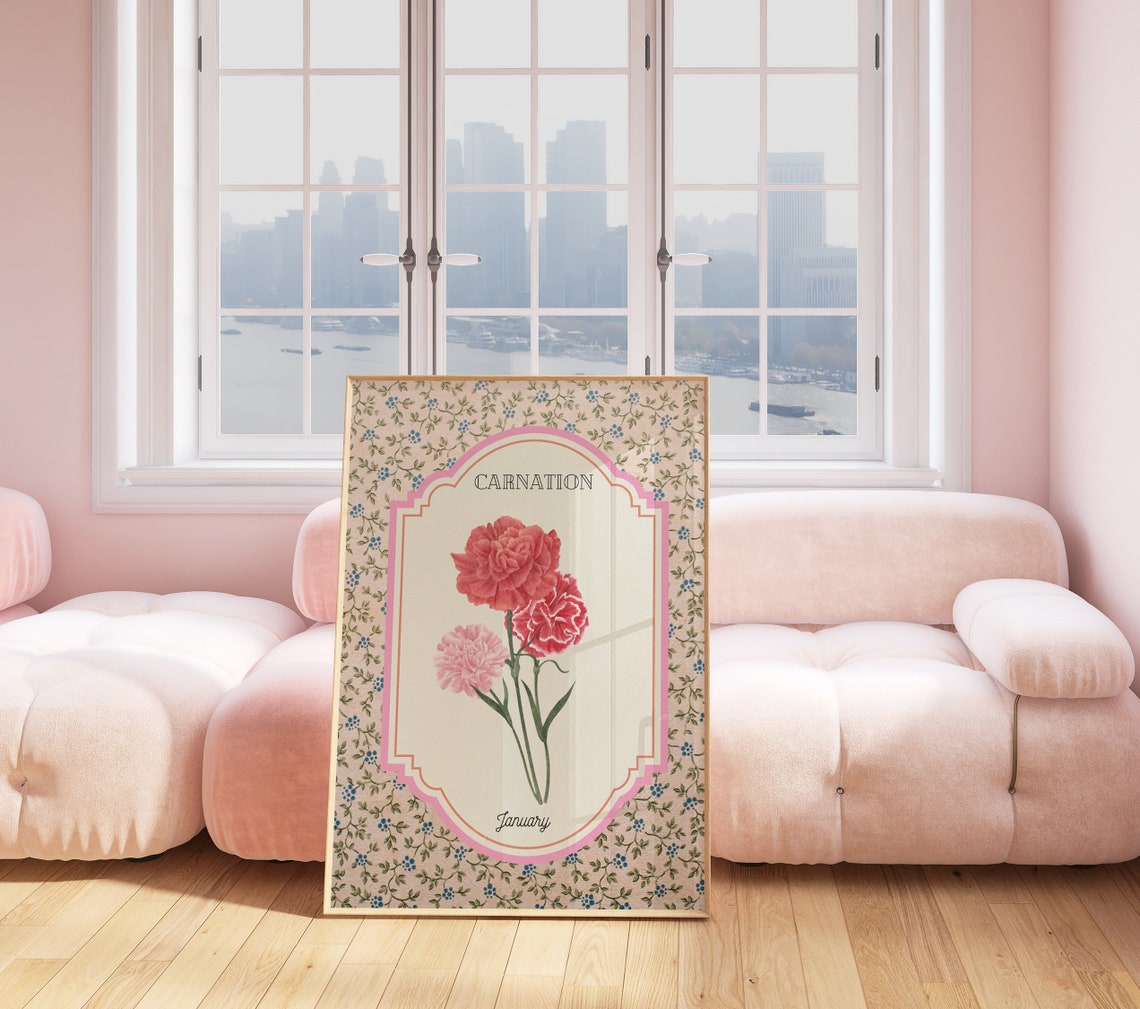 Carnation January Birth Flower Vintage Botanical Floral Poster - Image 2