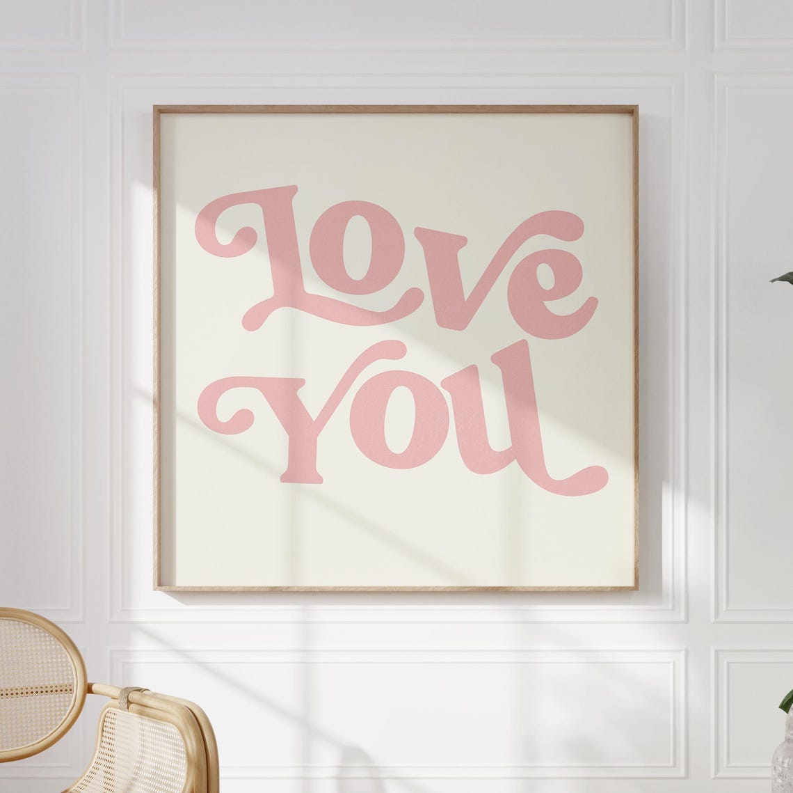 Love You Retro Script Blush Pink on Cream Soft Typography Poster