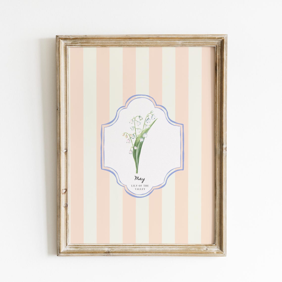 May Lily of the Valley Birth Flower Peach Striped Botanical Art Print