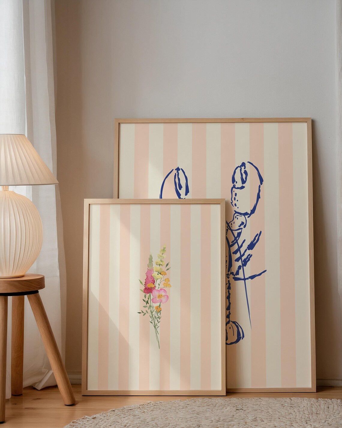 Blush Striped Minimal Watercolor Floral Art Print - Image 2