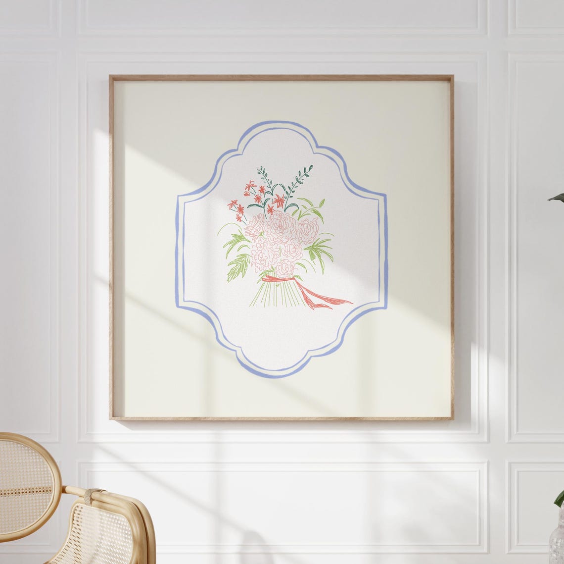 Hand Drawn Peony Bouquet Doodle Medallion Botanical Wall Art Print - Image 4