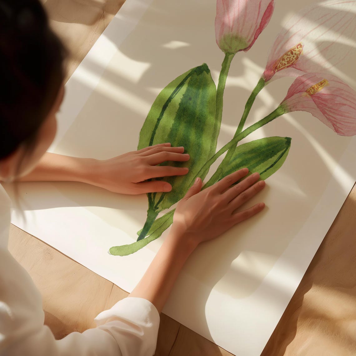 Pink Calla Lily Watercolor Elegant Trio Stem Botanical Art Print - Image 3
