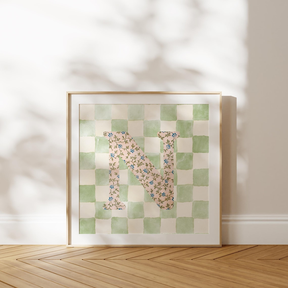 N Square Initial Print, Watercolor Personalized Gift - Image 4