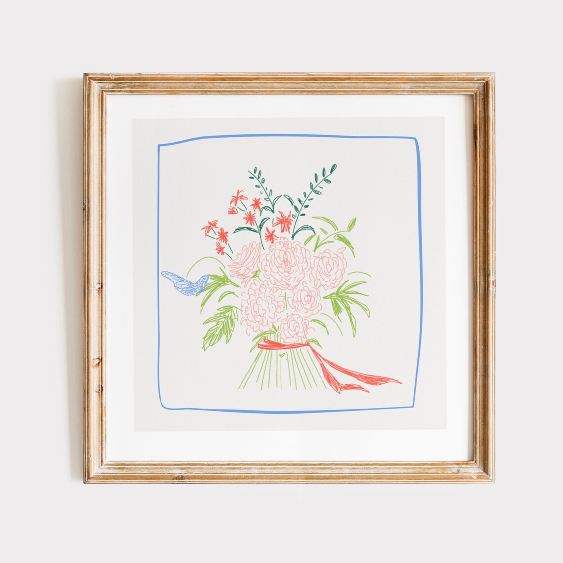 Colored Pencil Bouquet Botanical Illustration, Art Print