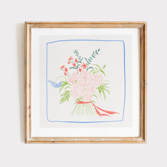 Colored Pencil Bouquet Botanical Illustration, Art Print