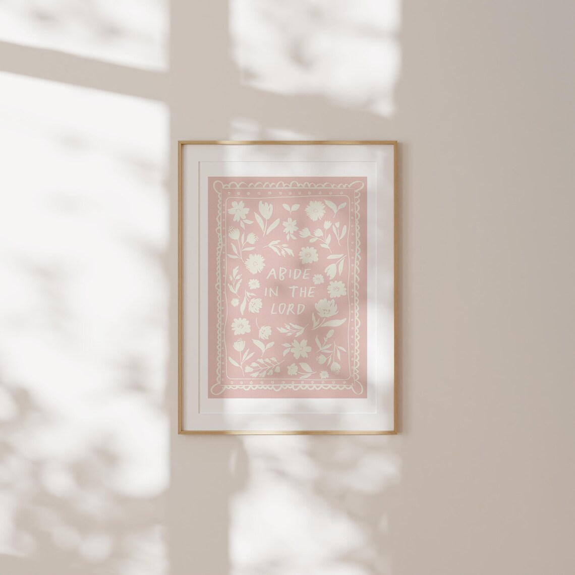 Abide in the Lord Blush Pink Floral Border Christian Quote Poster - Image 2