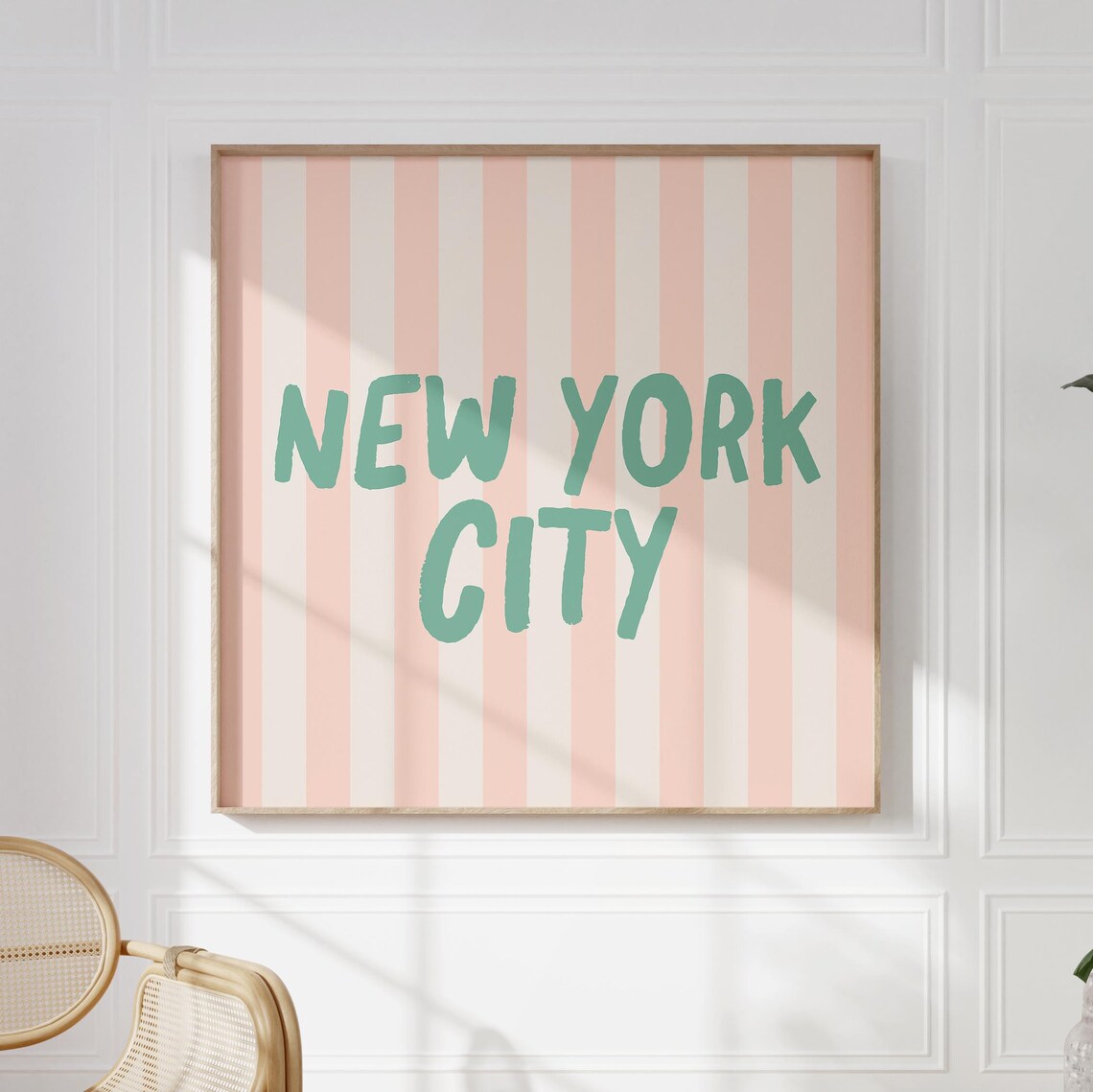 New York City Green Hand Lettered Pink Striped Square Travel Poster - Image 5