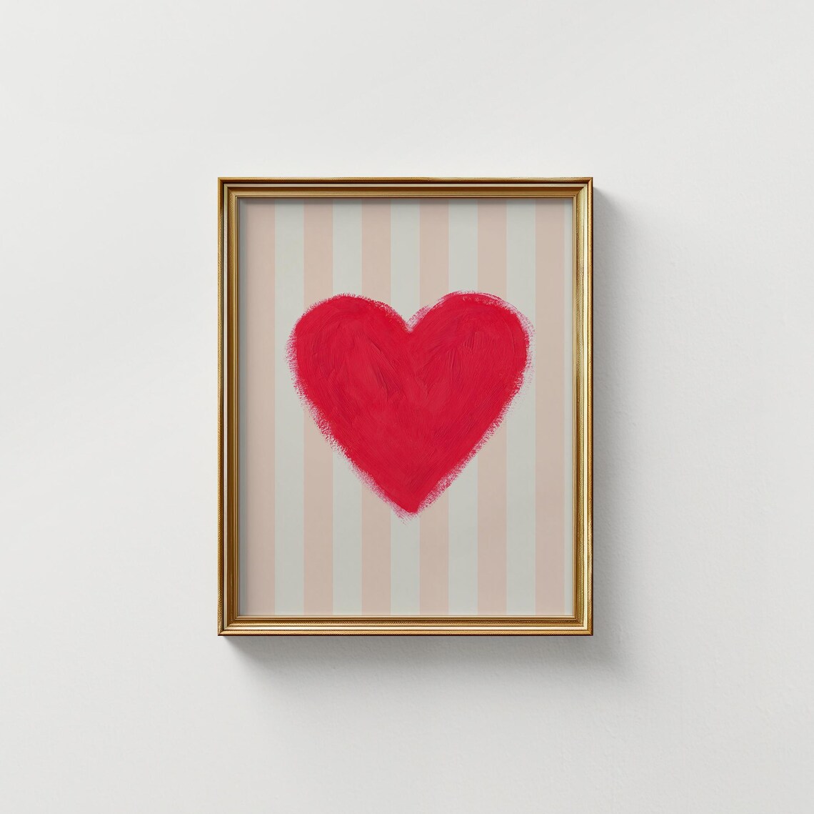 Red Watercolor Heart Pink Striped Background Valentine Love Poster - Image 4