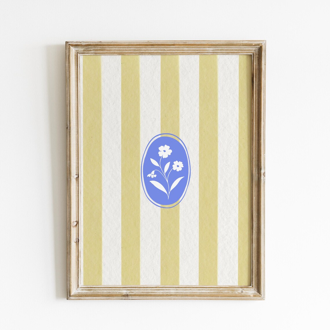 Yellow Striped Vintage Floral Cameo with Blue Oval Art Poster