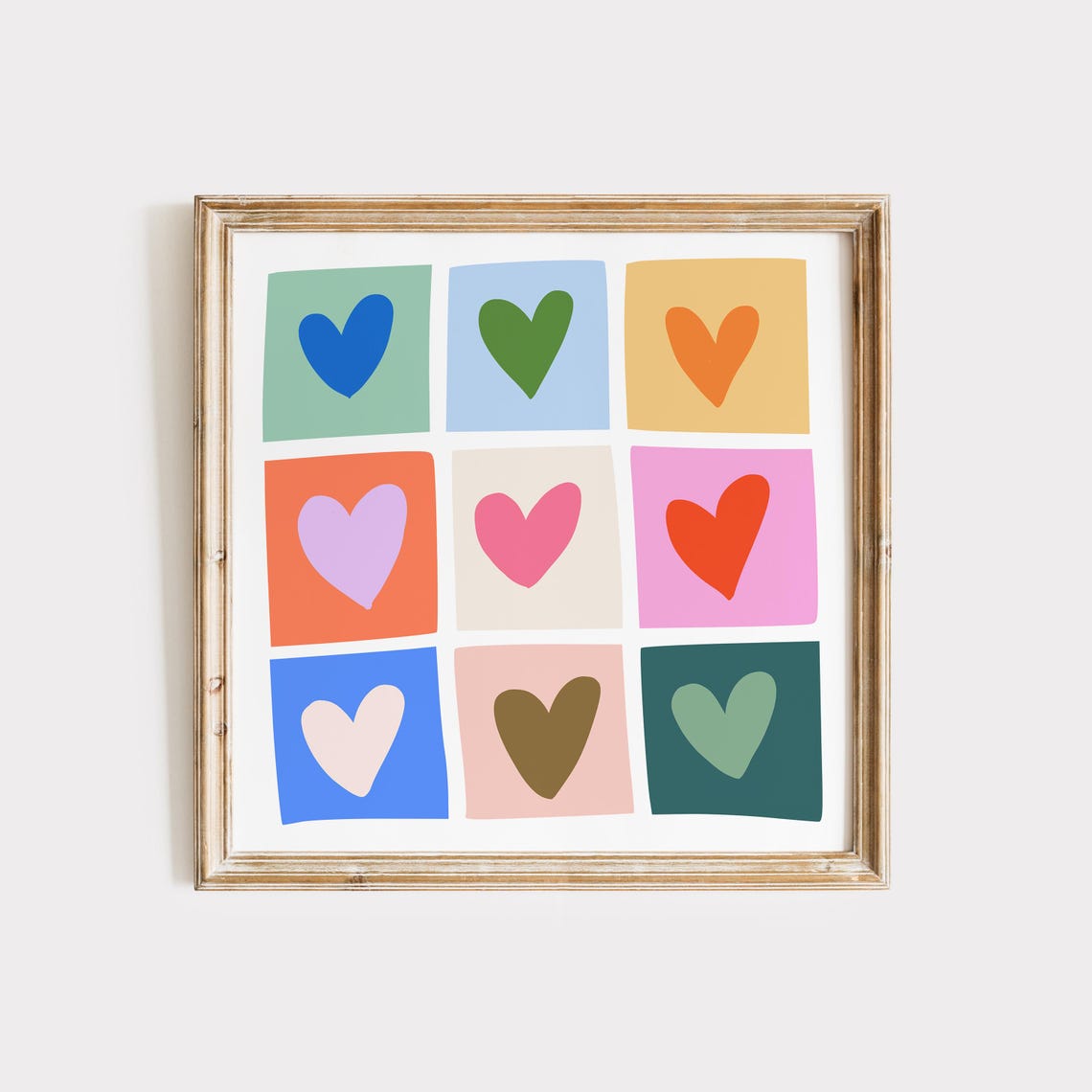 Nine Colorful Hearts Grid Pastel Blocks Playful Square Love Wall Art - Image 2