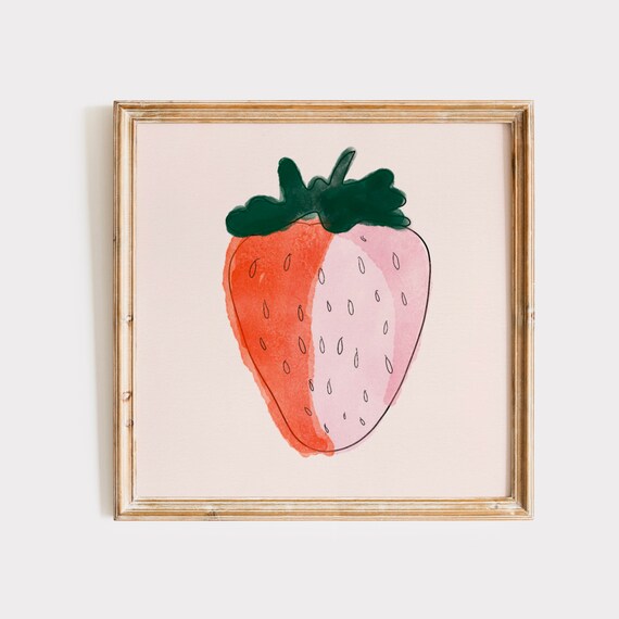 Sweet Watercolor Strawberry Bold Red Pink Two Tone Kitchen Poster