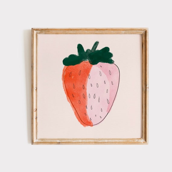Watercolor Strawberry Print Instant Wall Art Trendy Decor Floral Illustration Living Room Art Nursery Kitchen