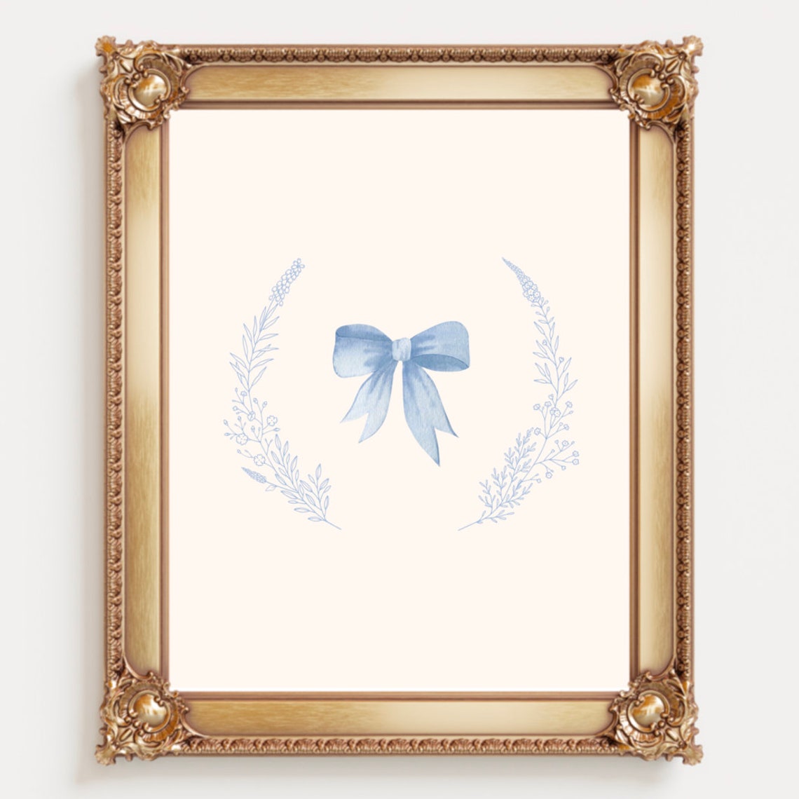 Dusty Blue Bow with Delicate Botanical Wreath Minimalist Wall Art - Image 3