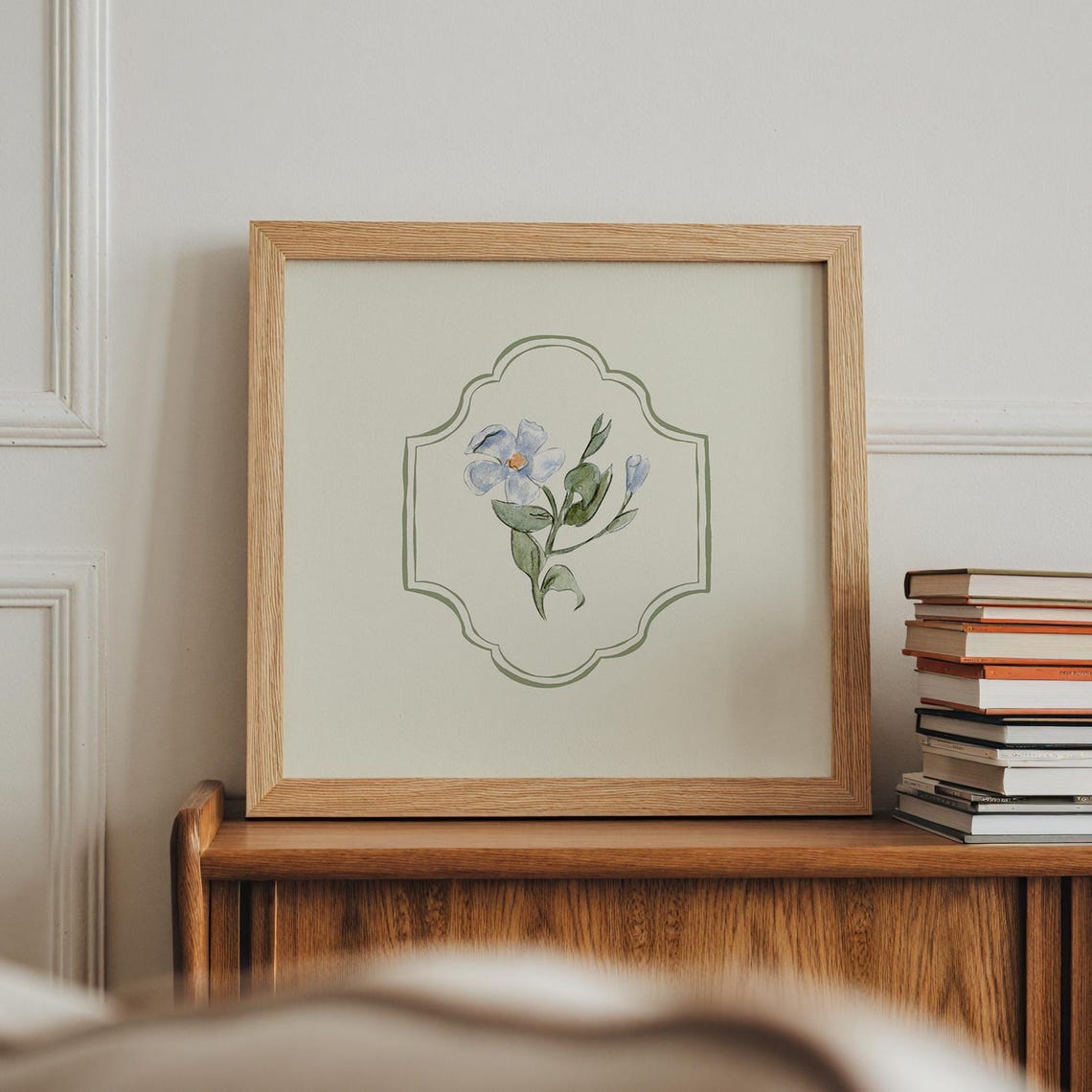 White Bluebell Wildflower Watercolor Sage Frame Wall Art Print Poster - Image 3