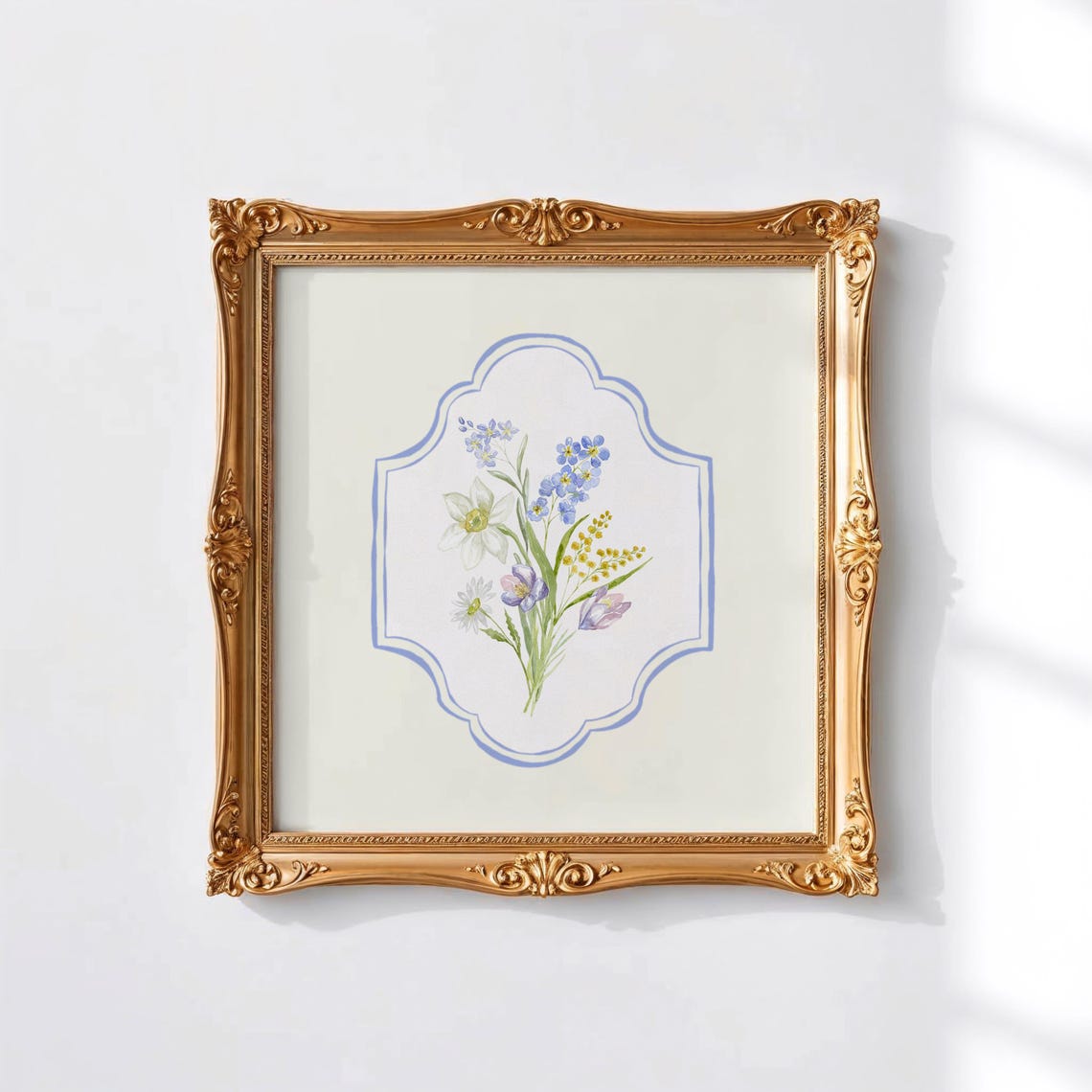 Pastel Wildflower Bouquet Watercolor Medallion Botanical Print - Image 3