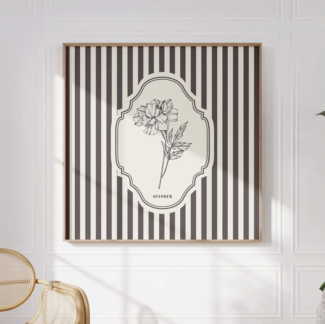 October Birth Month Marigold Botanical Thin Line Art Striped Print - Image 5