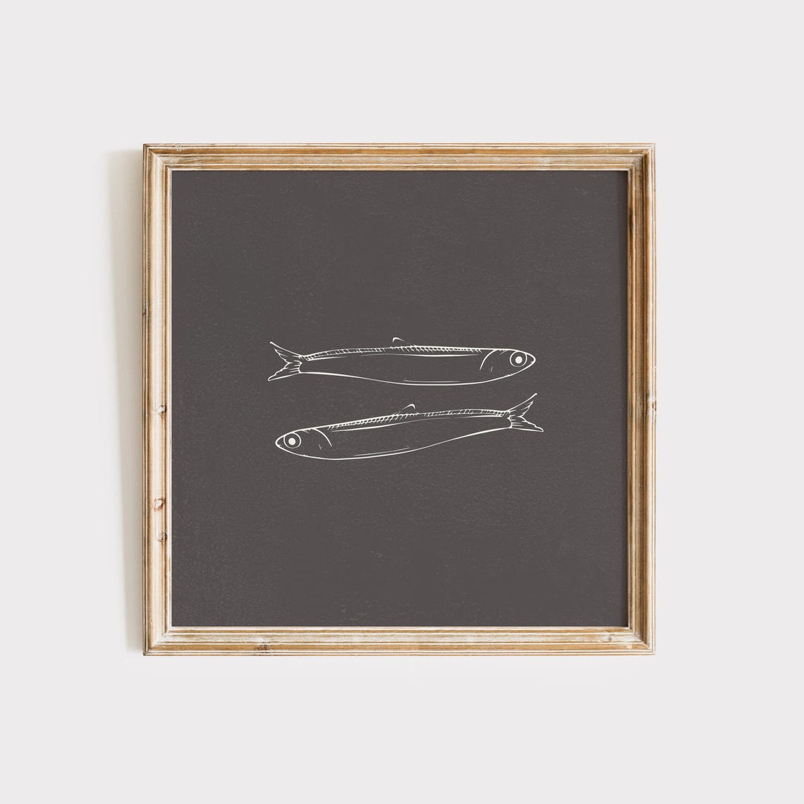 Sardine Pair Chalk Sketch Dark Nautical Square Fish Decor Poster - Image 3