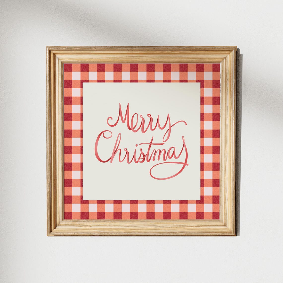 Merry Christmas Red Script Calligraphy on Red Gingham Holiday Poster - Image 2