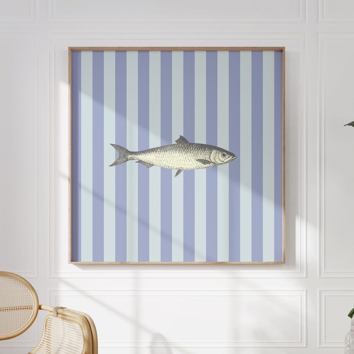 Blue Striped Vintage Fish Engraving Poster Coastal Kitchen Decor - Image 5
