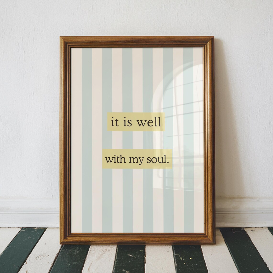 It Is Well With My Soul Teal Striped Quote Farmhouse Wall Poster