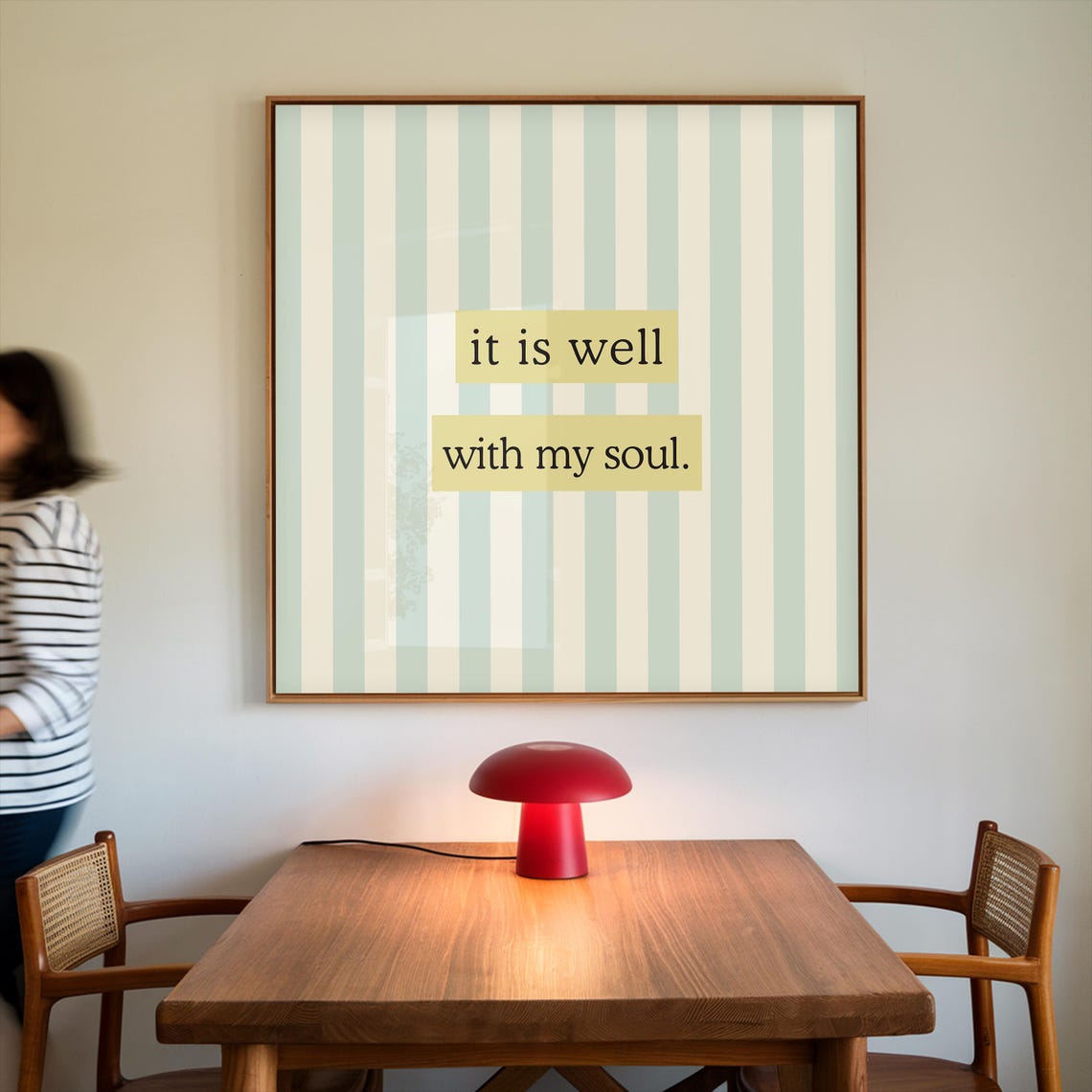 It Is Well With My Soul Poster Blue Striped Christian Quote Decor - Image 3