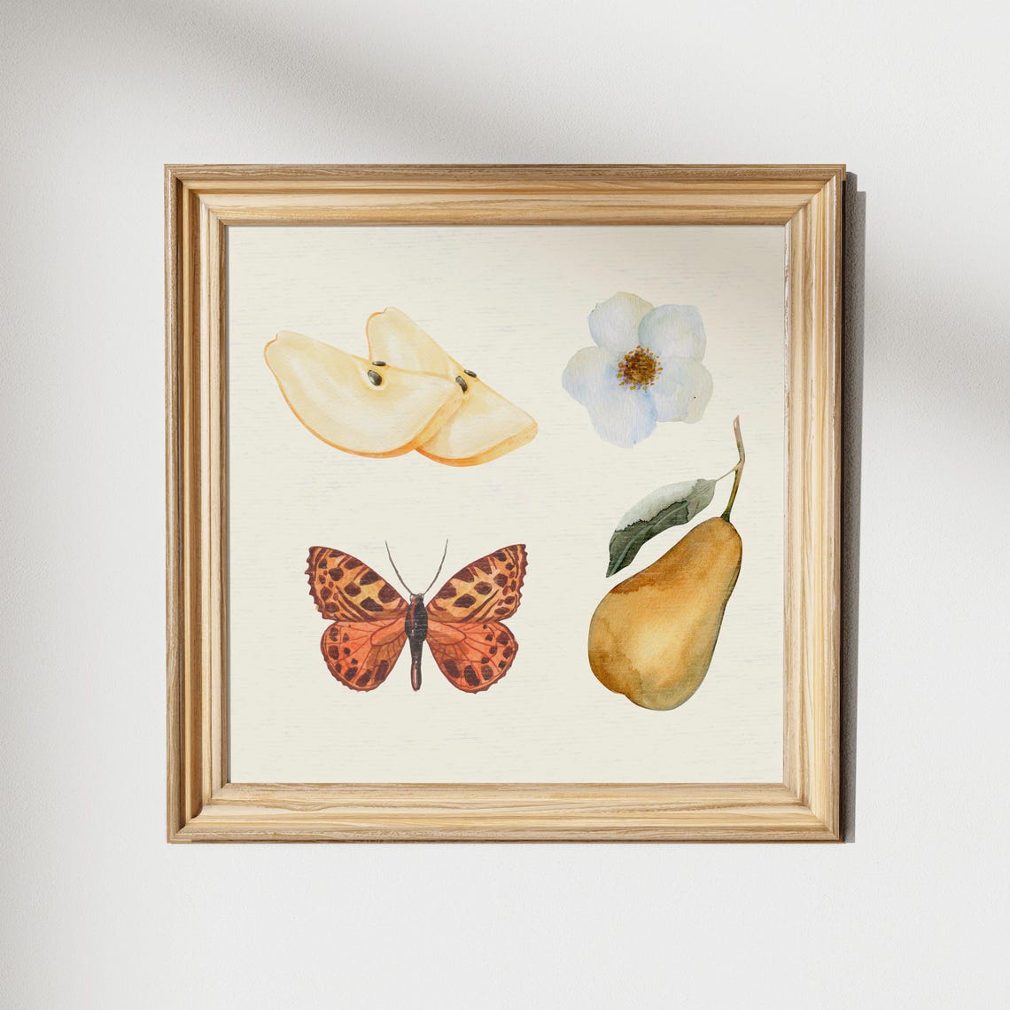 Fall Pear Butterfly Blossom Vintage Botanical Square Wall Art - Image 2