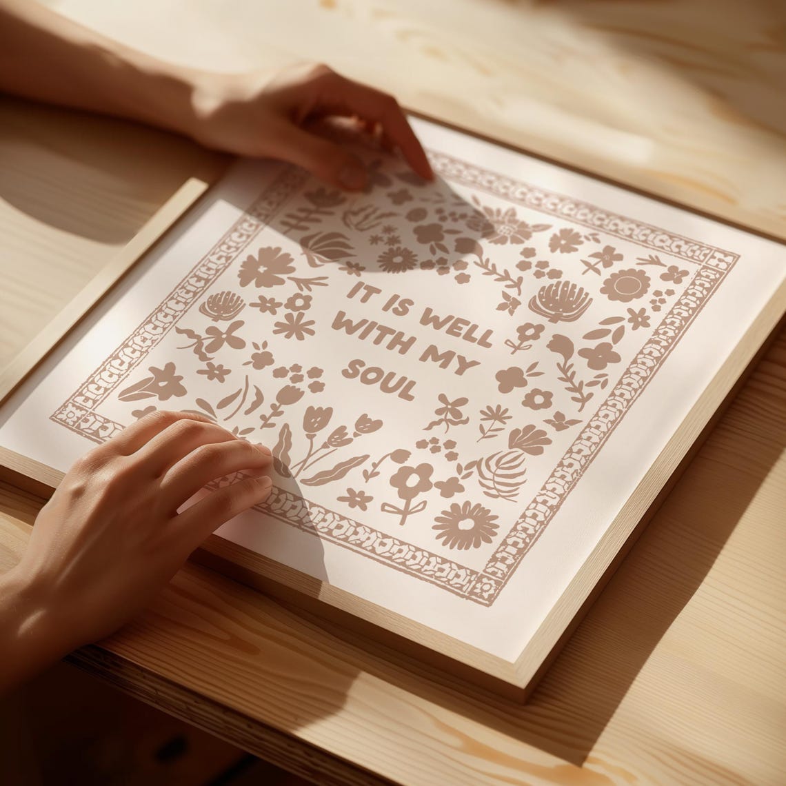 It Is Well With My Soul Folk Floral Quote Poster in Warm Brown - Image 2