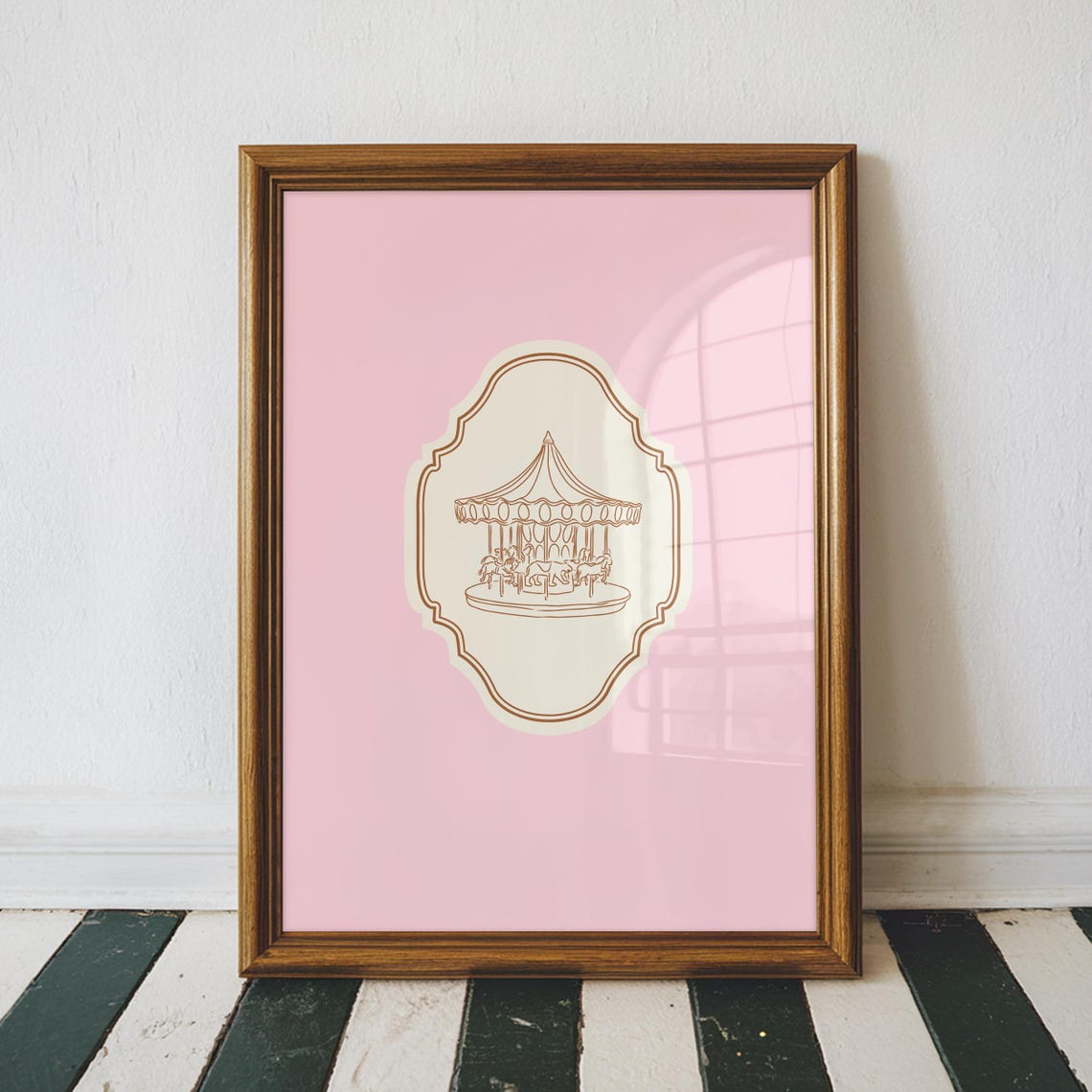 Pink Vintage Carousel Line Drawing Nursery Poster Girls Room Decor - Image 2