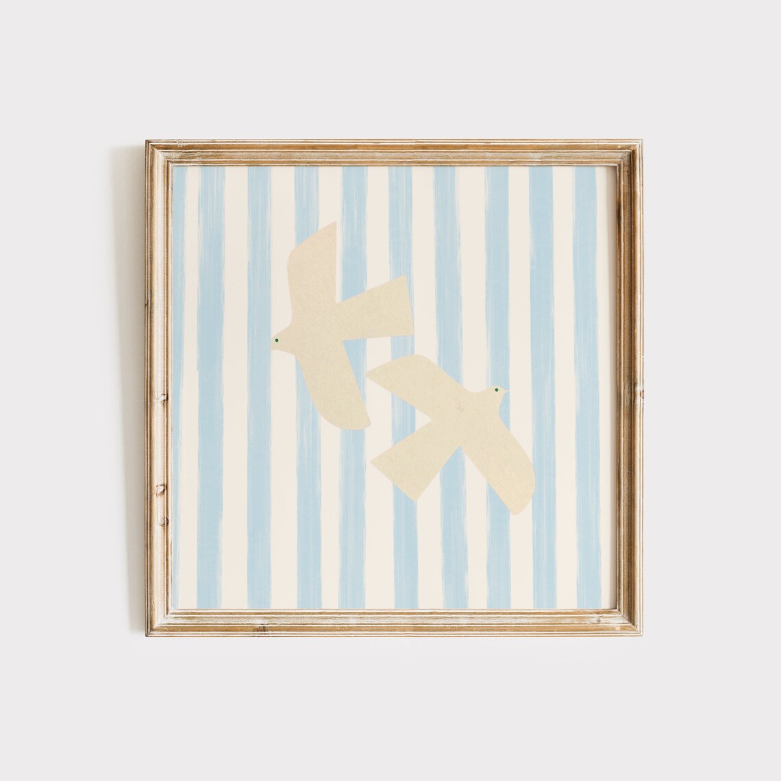 Blue Striped Dove Art Print, Cottage Nursery Decor