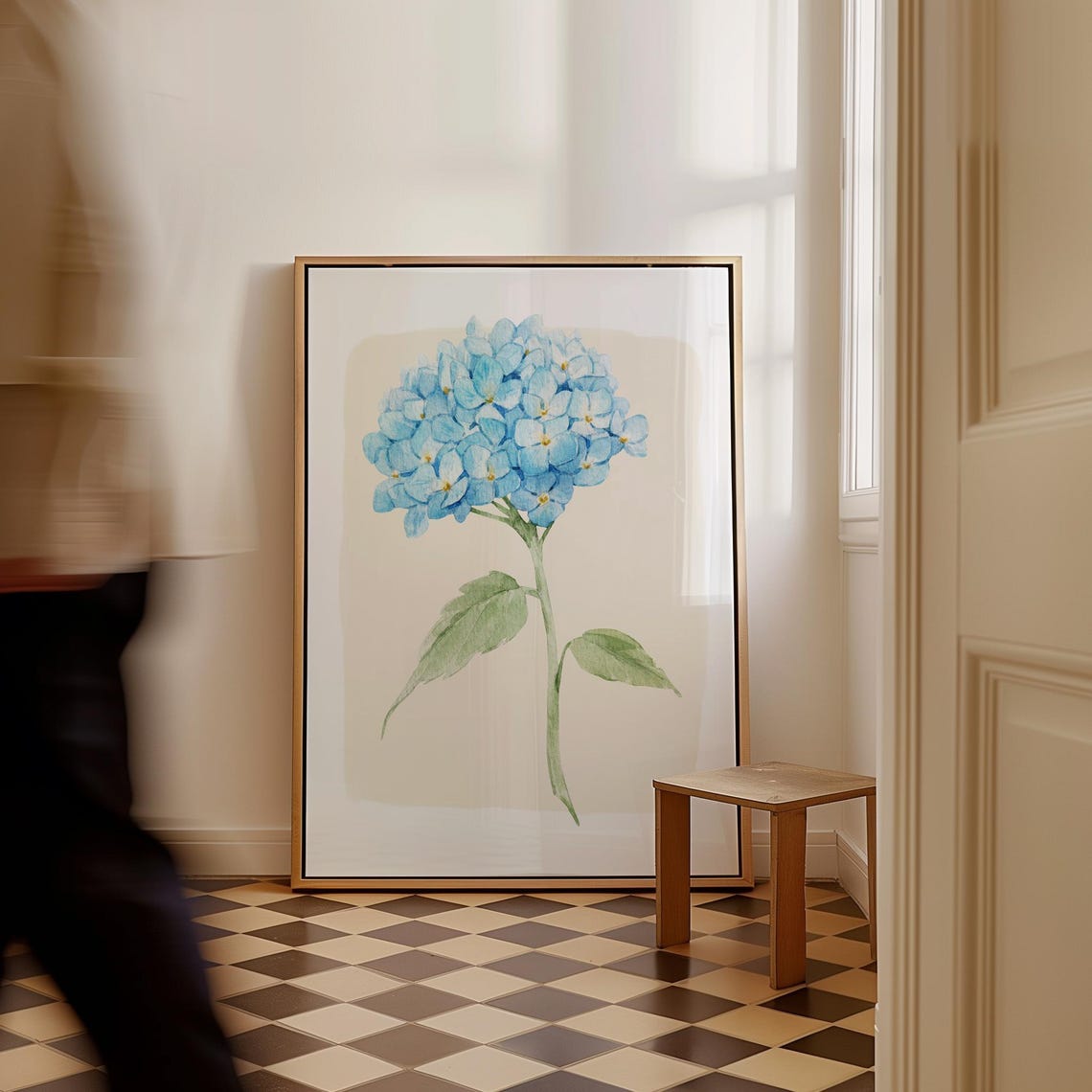 Blue Hydrangea Watercolor Botanical Wall Art Print Styled Pair Set - Image 4