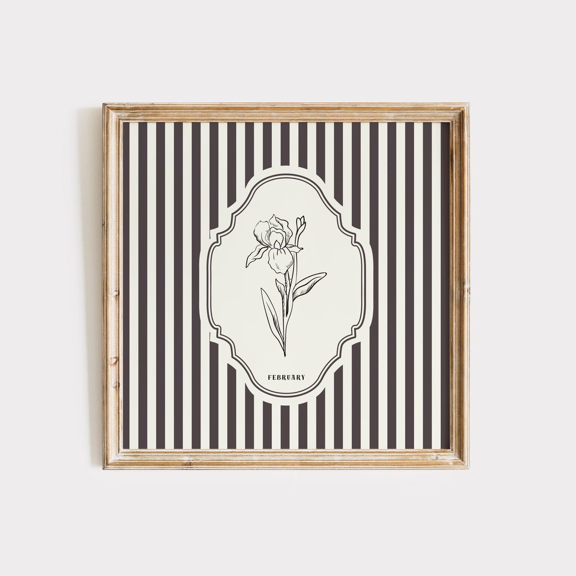 February Iris Line Art Black Striped Botanical Birth Flower Poster - Image 3