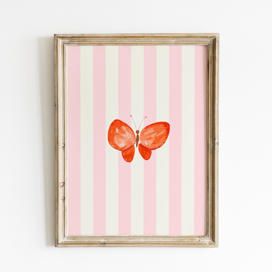 Orange Butterfly Blush Striped Watercolor Nursery Insect Art Print - Image 3
