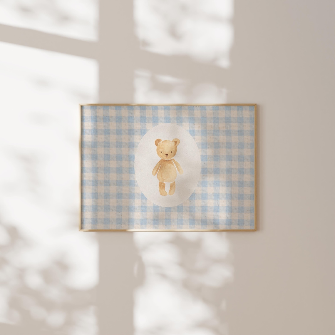Blue Gingham Teddy Bear Art Print, Cottage Core Decor - Image 2