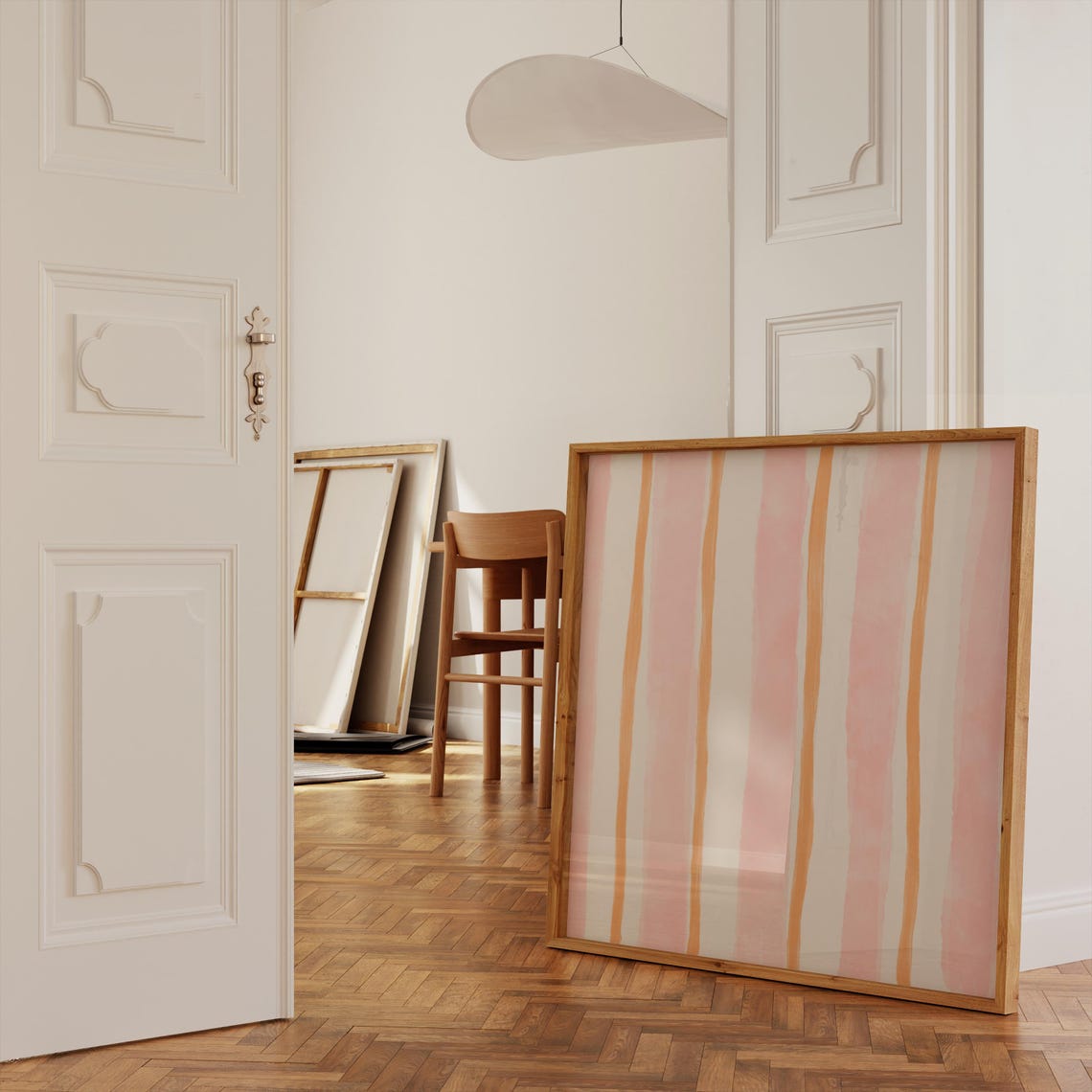Modern Soft Pink and Orange Watercolor Stripe Pattern Poster - Image 2