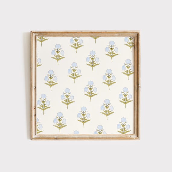 Blue Dahlia Pattern Watercolor Print Wall Art Print Living Room Cottage Art Print Print Nursery Art Vintage Square