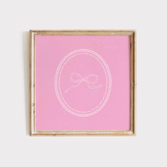 Simple Pink Bow Print Wall Art Trendy Decor Botanical Illustration Living Room Art Cottage Nursery Square Prints