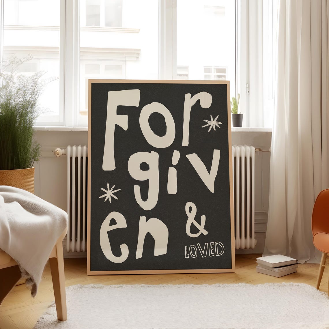 Forgiven And Loved Cream Lettering Black Christian Quote Decor Poster - Image 5