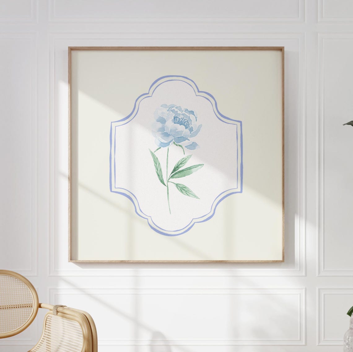 Pale Blue Peony Watercolor Single Bloom Medallion Botanical Poster - Image 5