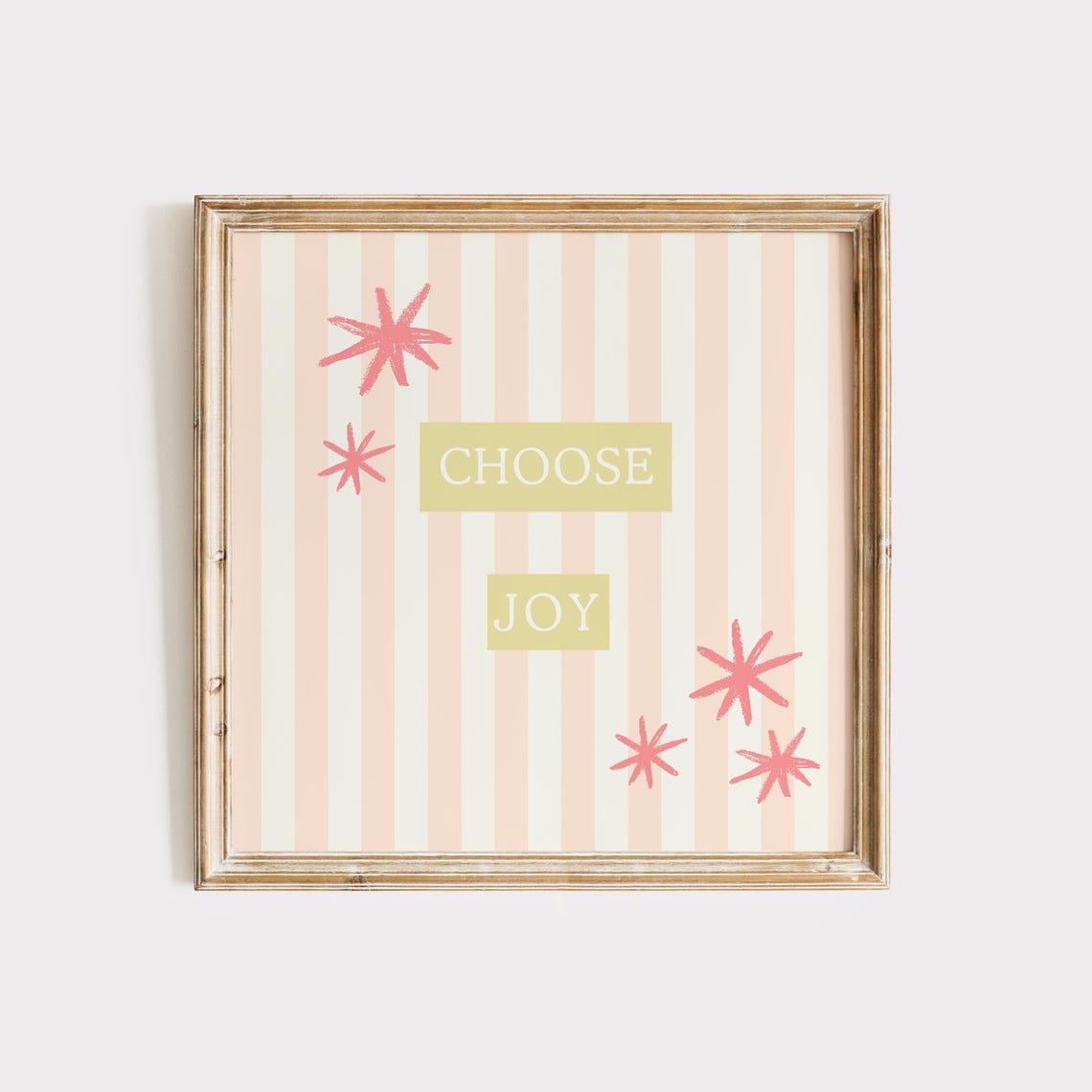 Pink Striped Choose Joy Quote Poster Fun Nursery Kids Room Wall Decor