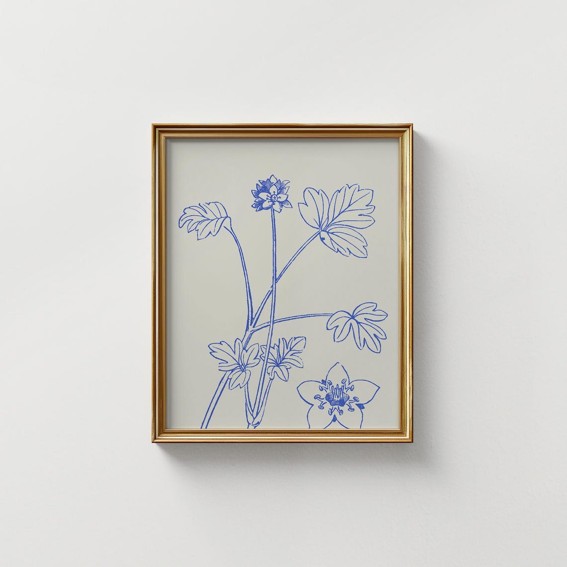 Blue Line Wildflower Botanical Sketch Cream Background Vertical Poster - Image 5
