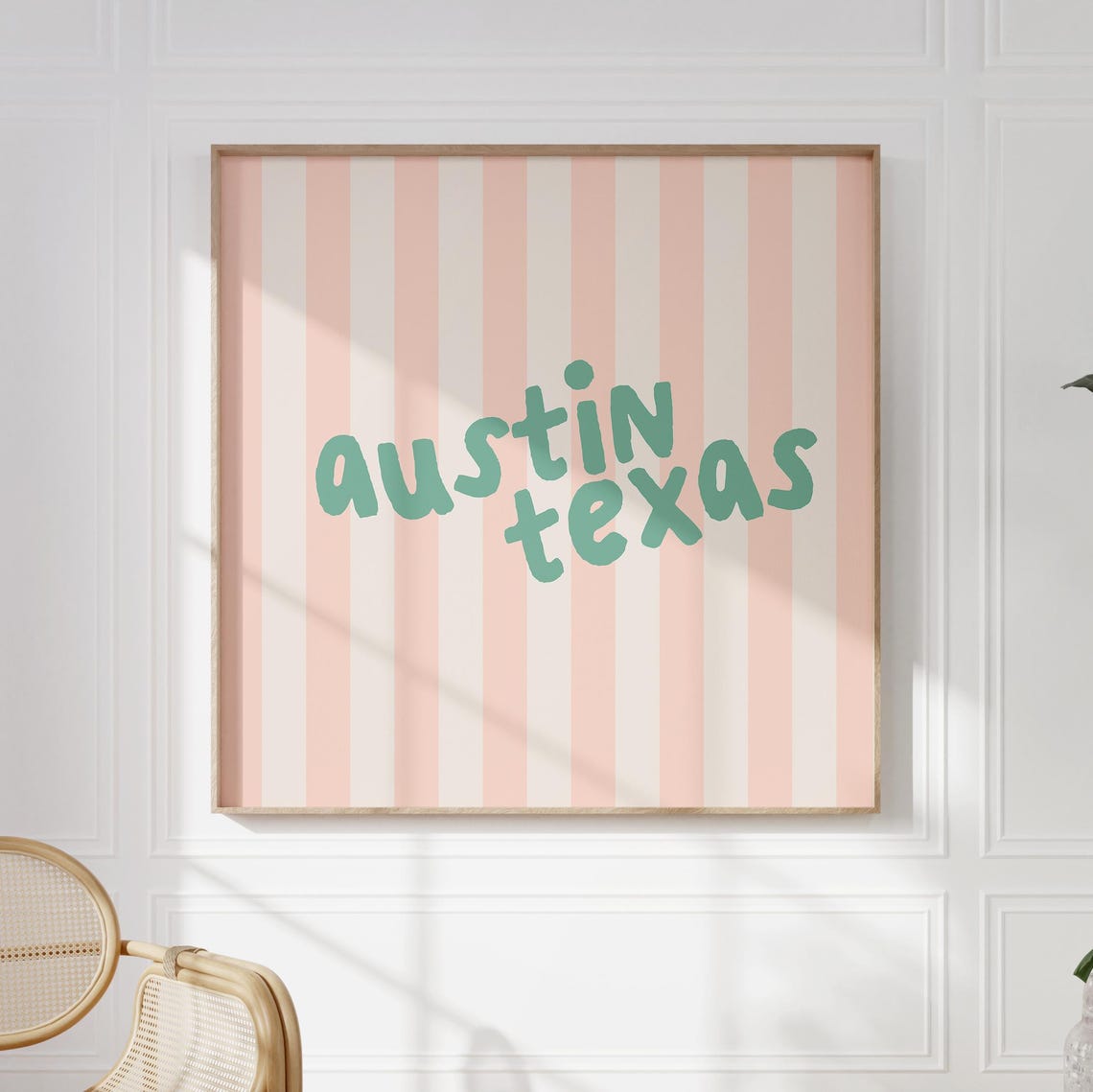 Austin Texas Teal Hand Lettered Pink Striped Square City Name Poster