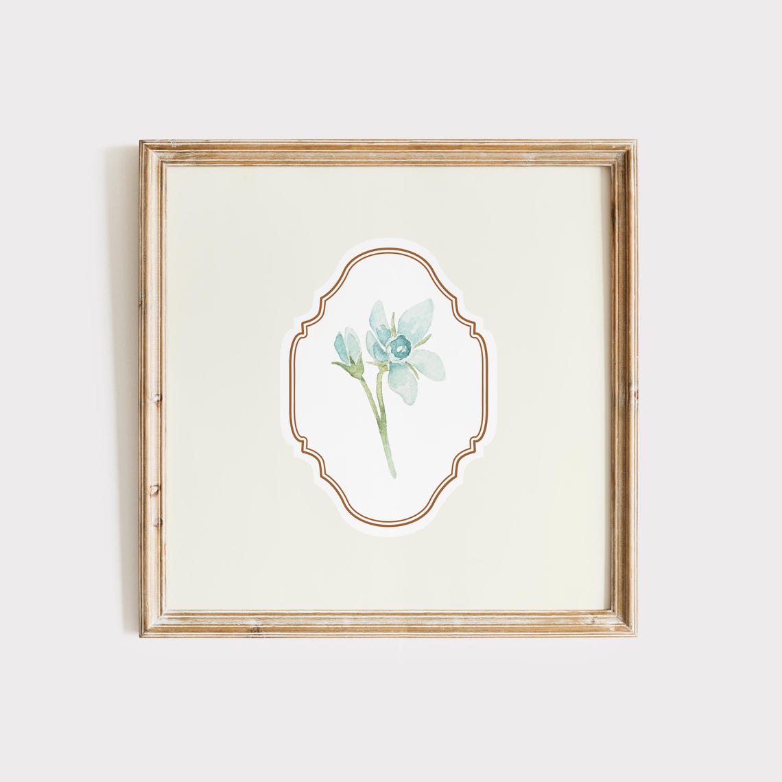 Cream Minimal Blue Flower Watercolor Poster Botanical Nursery Decor