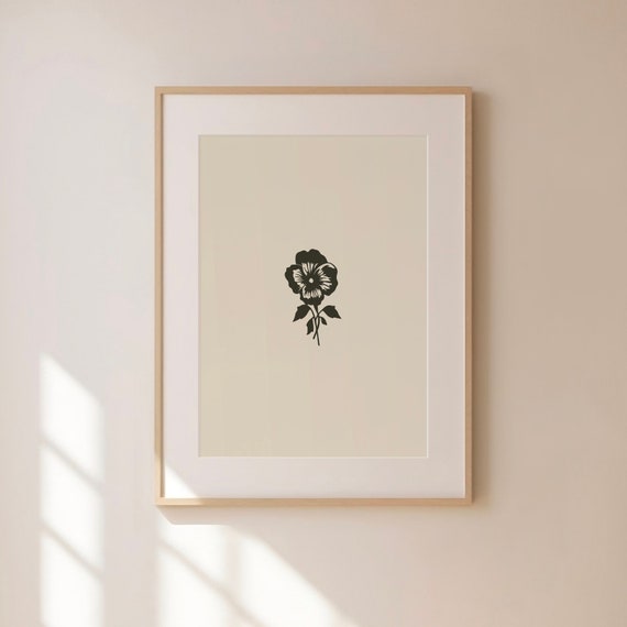Simple Olive Green Floral Print Wall Art Nursery Art Abstract Vintage Painting Cottagecore Decor Art